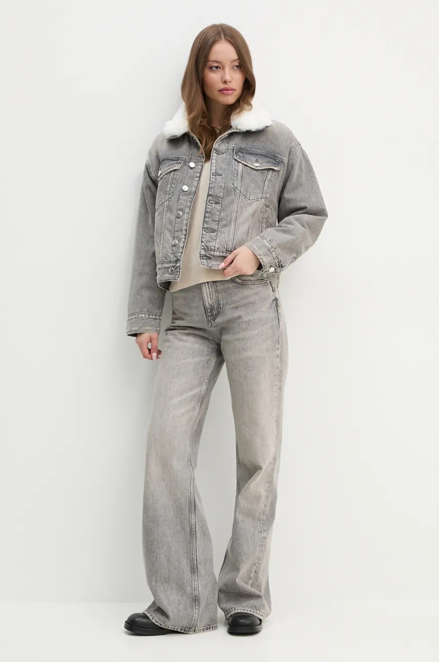 Джинсова куртка Sisley жіноча колір сірий перехідна oversize 2YRZLN04Y