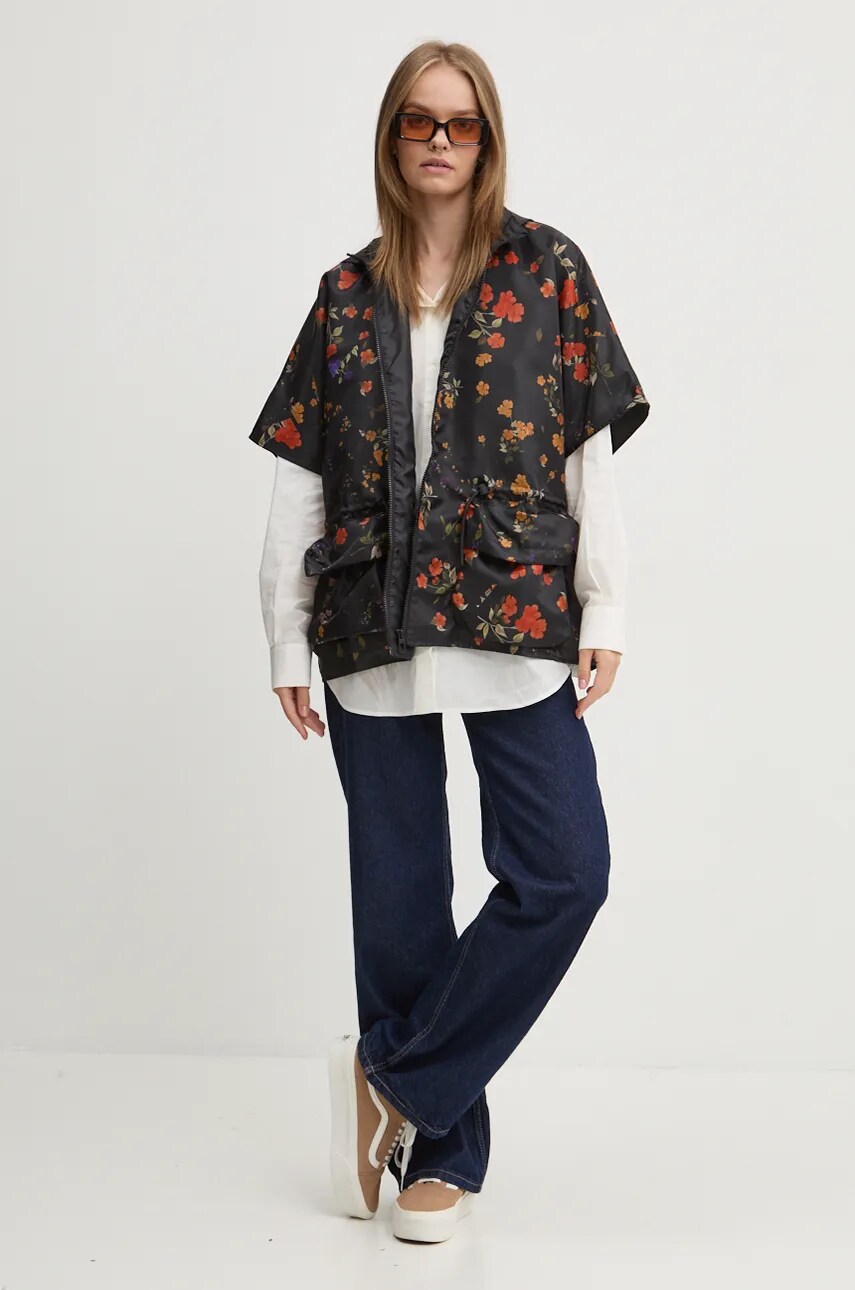 Куртка Desigual ARTISTIC FLOWER RI жіноча колір чорний перехідна oversize 24WAIY07