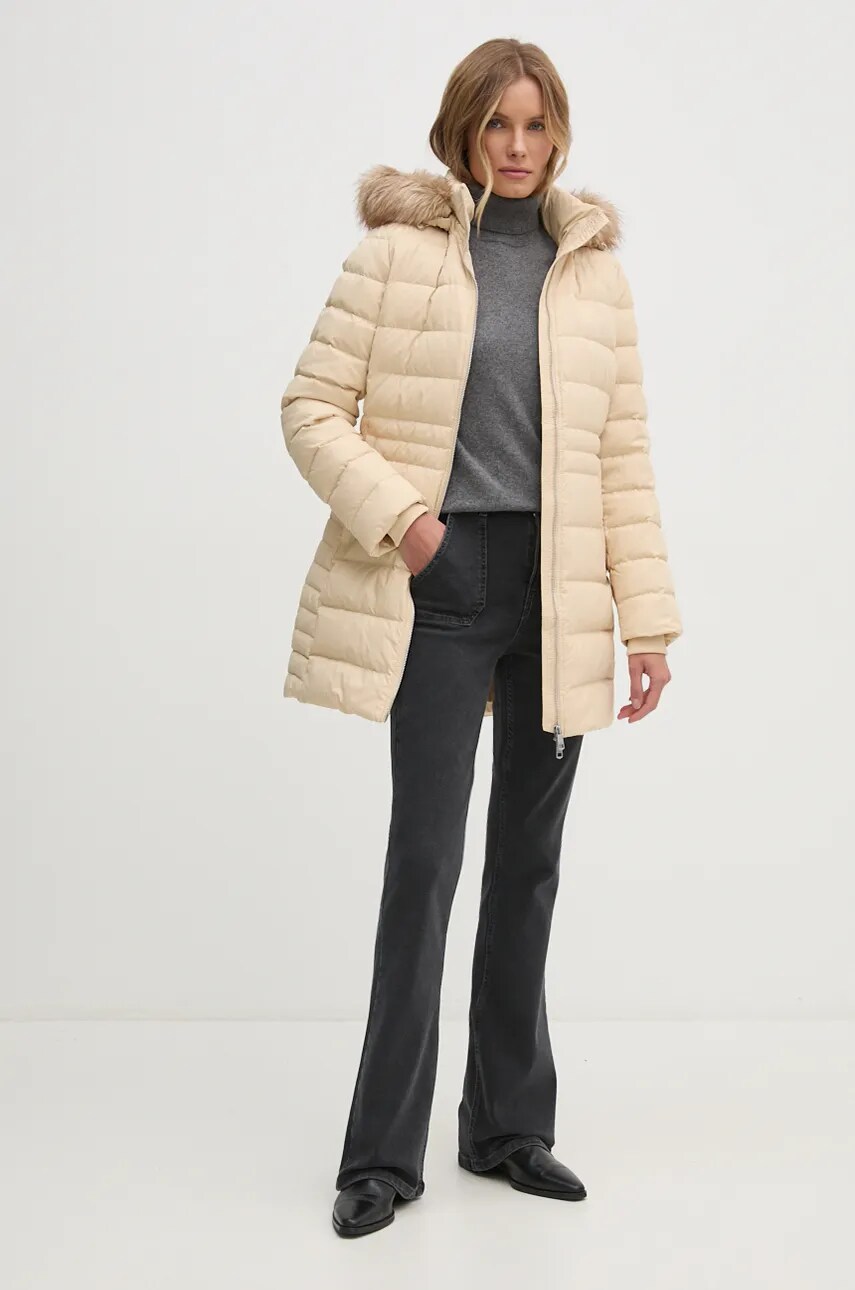 Пухова куртка Tommy Hilfiger жіноча колір бежевий зимова WW0WW42742