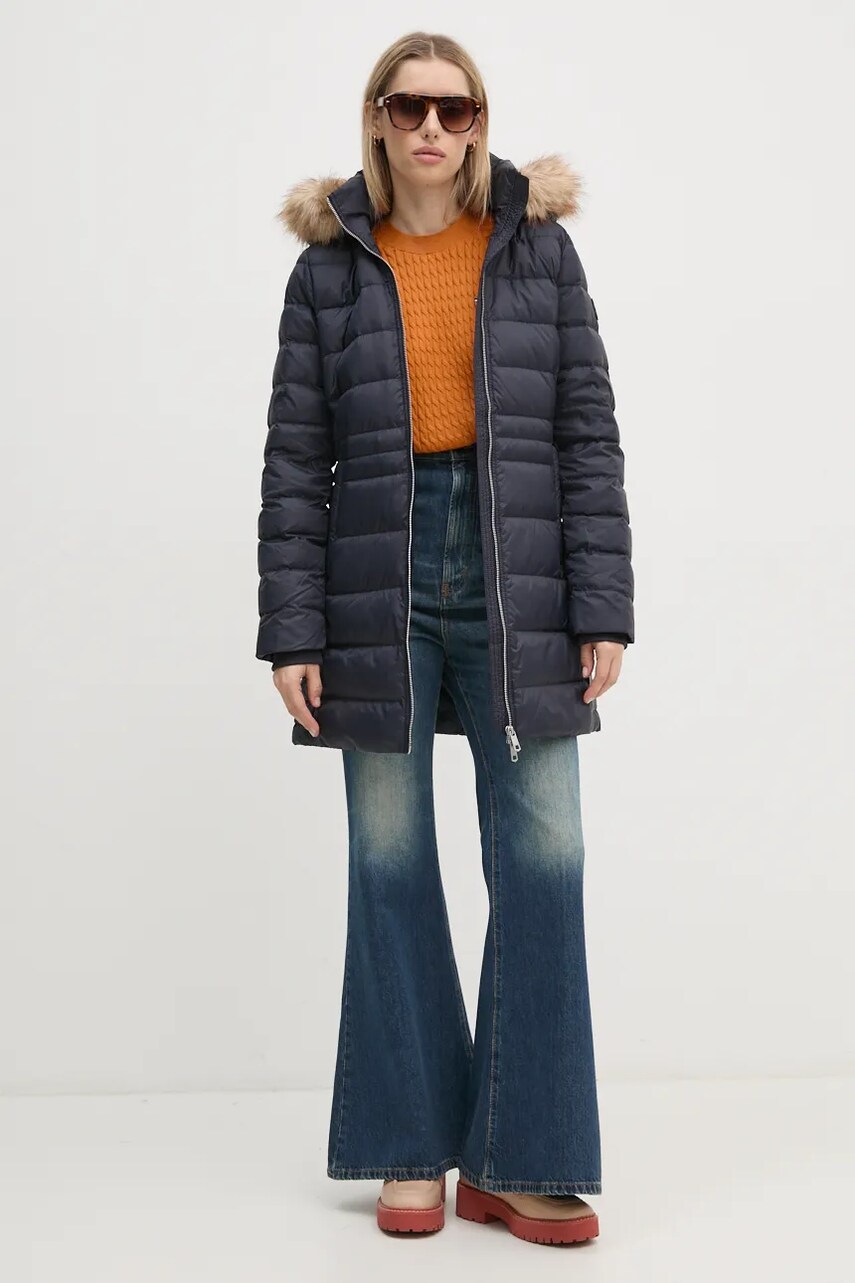 Пухова куртка Tommy Hilfiger жіноча колір синій зимова WW0WW42742