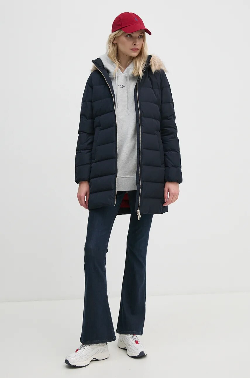 Пухова куртка Tommy Hilfiger жіноча колір синій зимова WW0WW43234