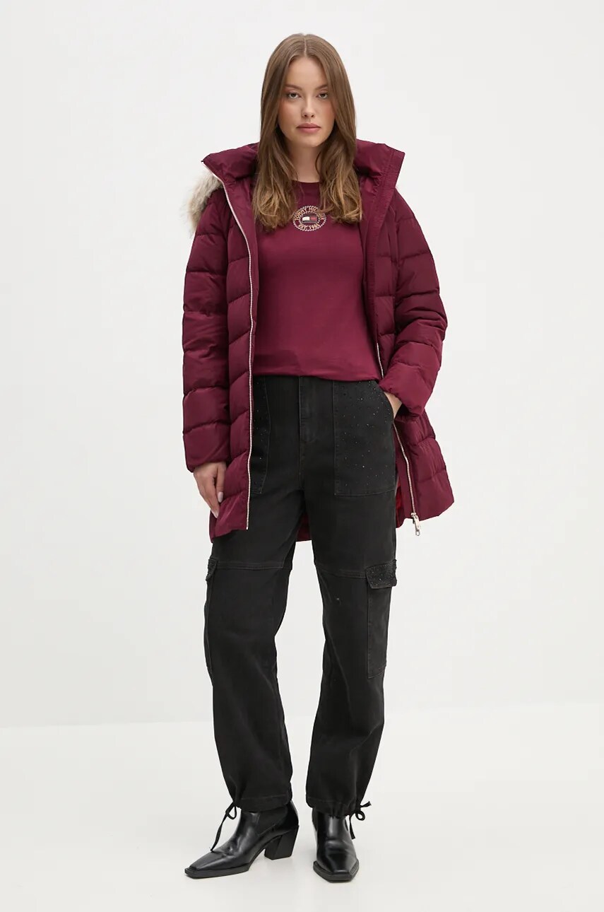 Пухова куртка Tommy Hilfiger жіноча колір бордовий зимова WW0WW43234