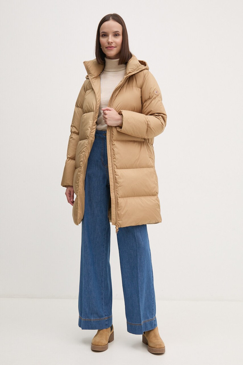 Пухова куртка Tommy Hilfiger жіноча колір бежевий зимова WW0WW43583