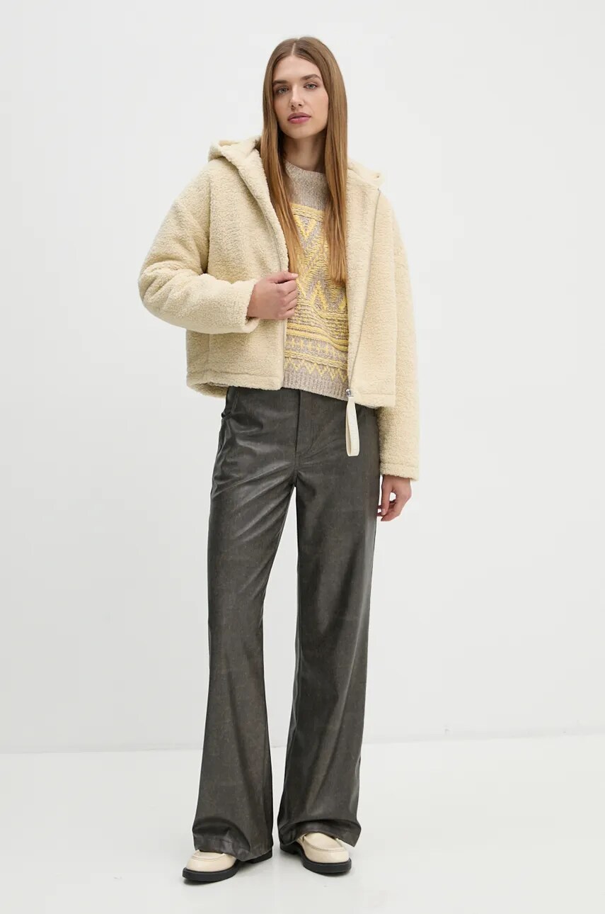 Флісова кофта Calvin Klein Jeans колір бежевий з капюшоном однотонна J20J224130