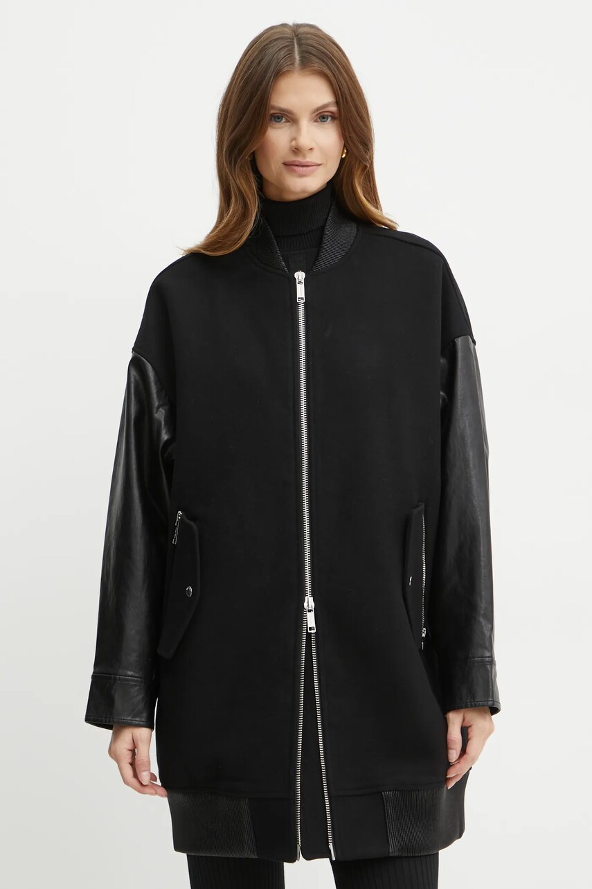 Вовняна куртка-бомбер MICHAEL Michael Kors колір чорний перехідна oversize MF420FPBQA