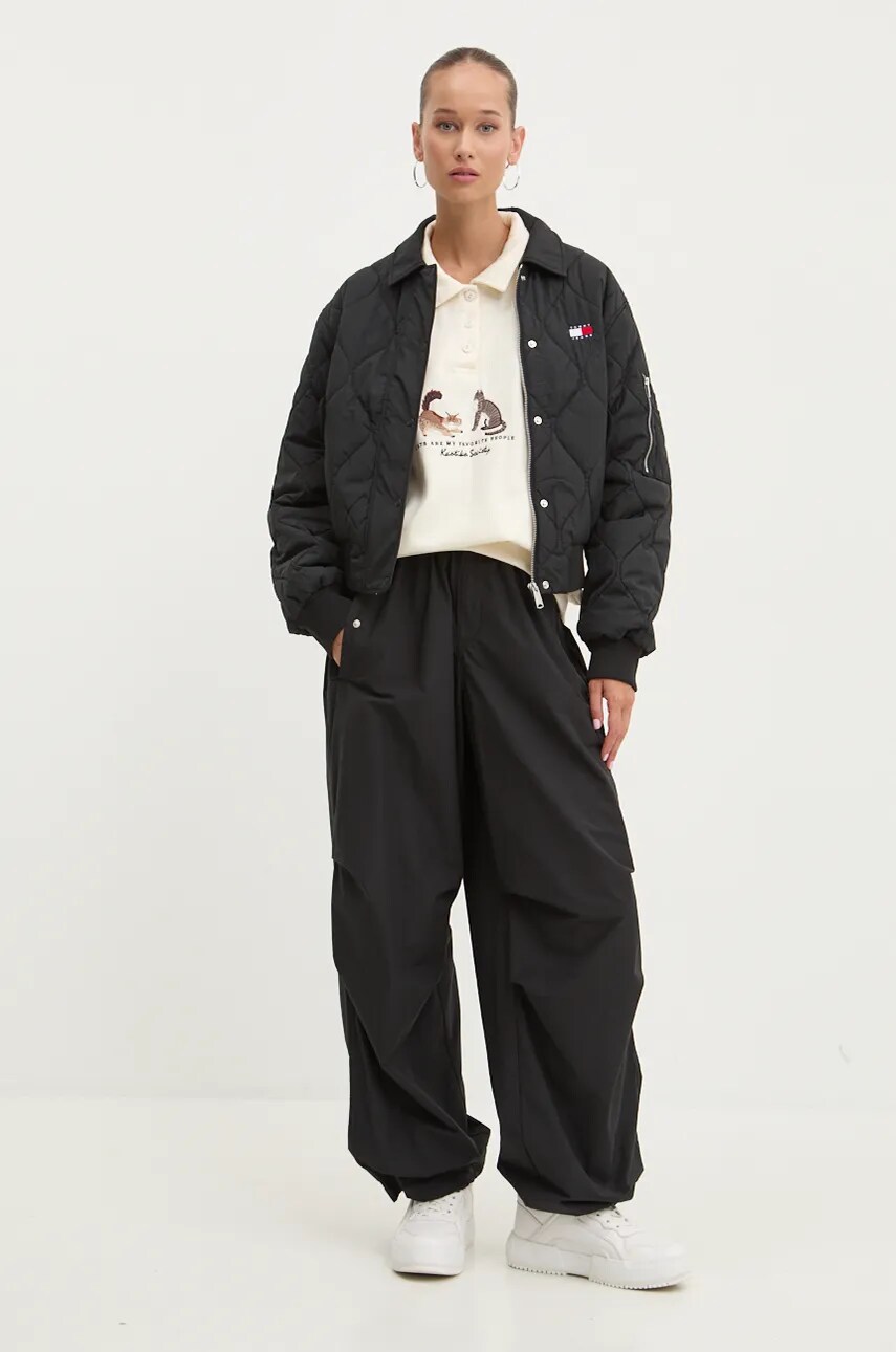 Куртка Tommy Jeans жіноча колір чорний зимова oversize DW0DW18839