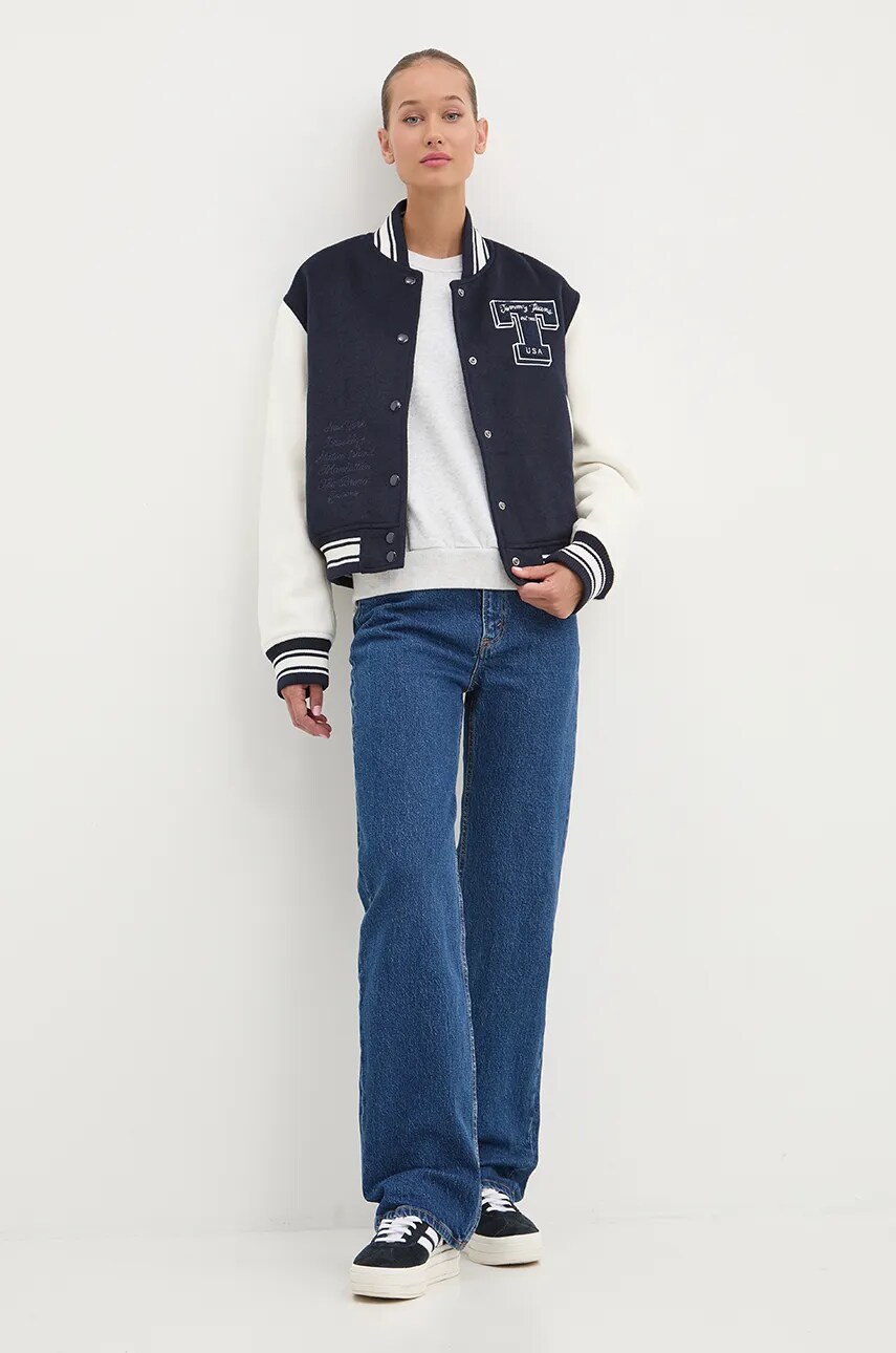 Куртка-бомбер з домішкою вовни Tommy Jeans колір синій перехідна DW0DW18845