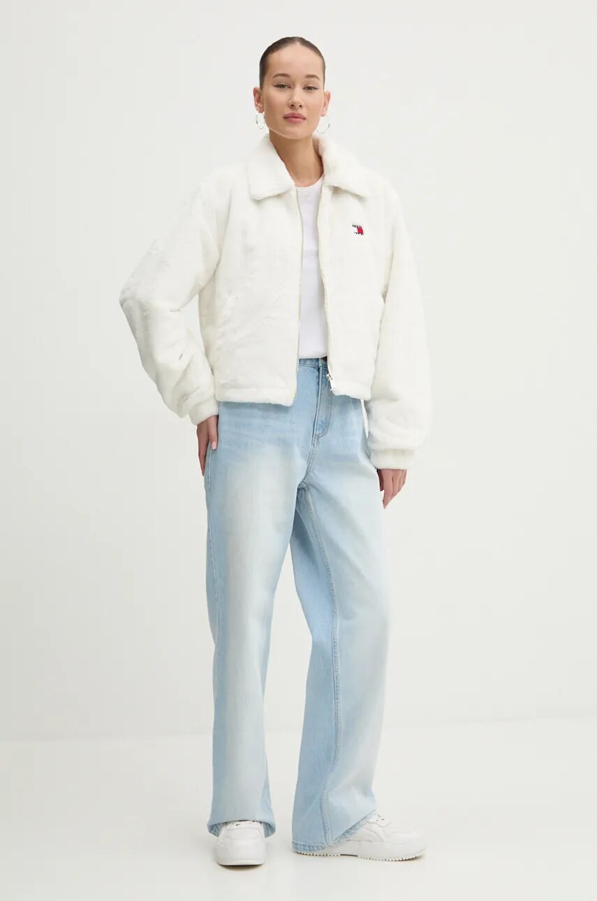 Куртка Tommy Jeans жіноча колір бежевий перехідна oversize DW0DW19523