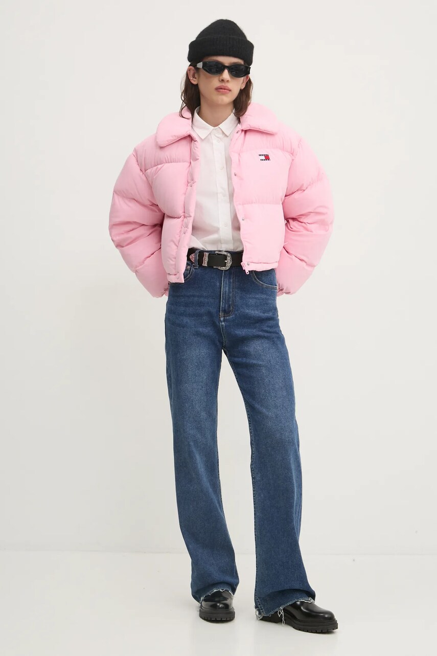 Пухова куртка Tommy Jeans жіноча колір рожевий зимова DW0DW20390