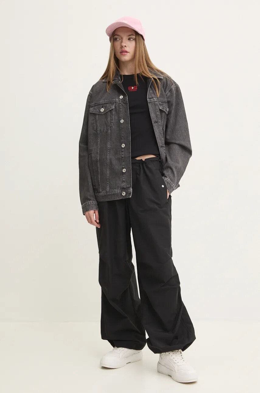 Джинсова куртка Karl Lagerfeld Jeans жіноча колір сірий перехідна oversize 246J1401