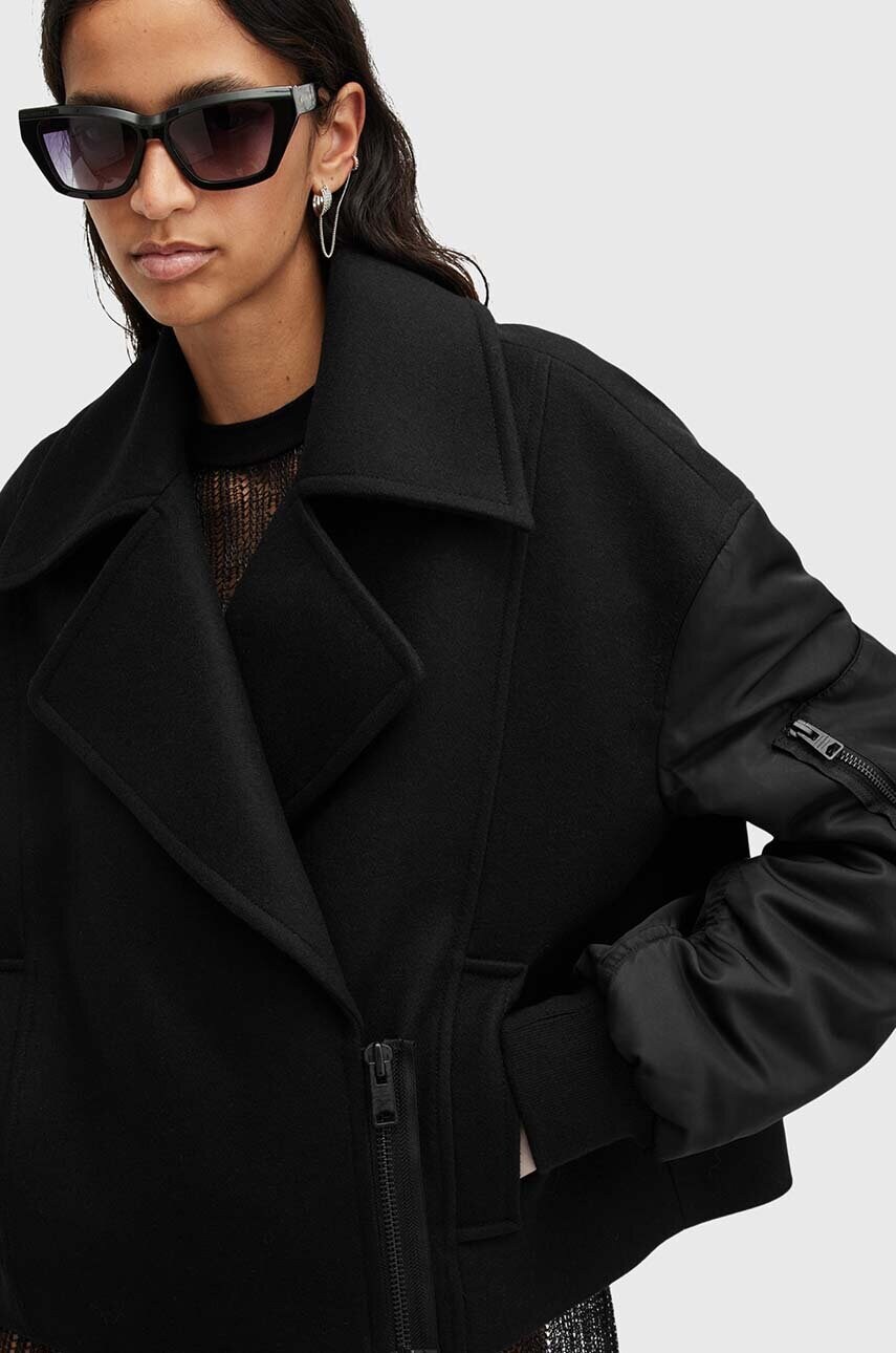Вовняна куртка AllSaints ORLA колір чорний перехідна oversize W058OB