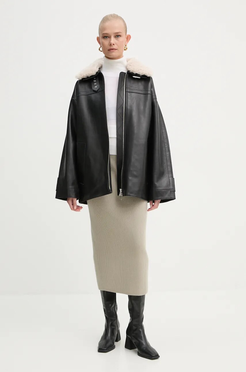 Шкіряна куртка Stand Studio Emelia Jacket жіноча колір чорний перехідна oversize 62271-7540