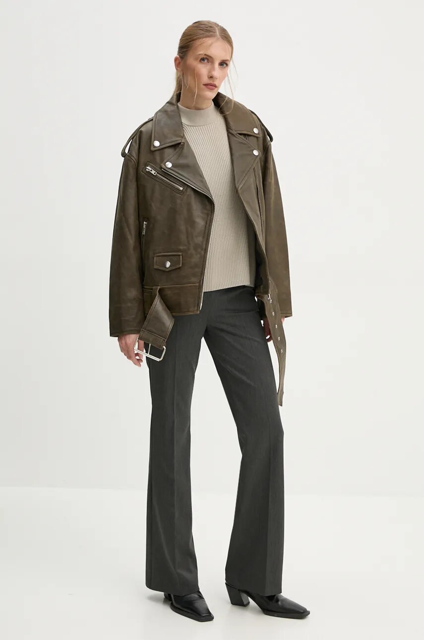 Шкіряна куртка Stand Studio Irene Jacket жіноча колір зелений перехідна oversize 62273-7680
