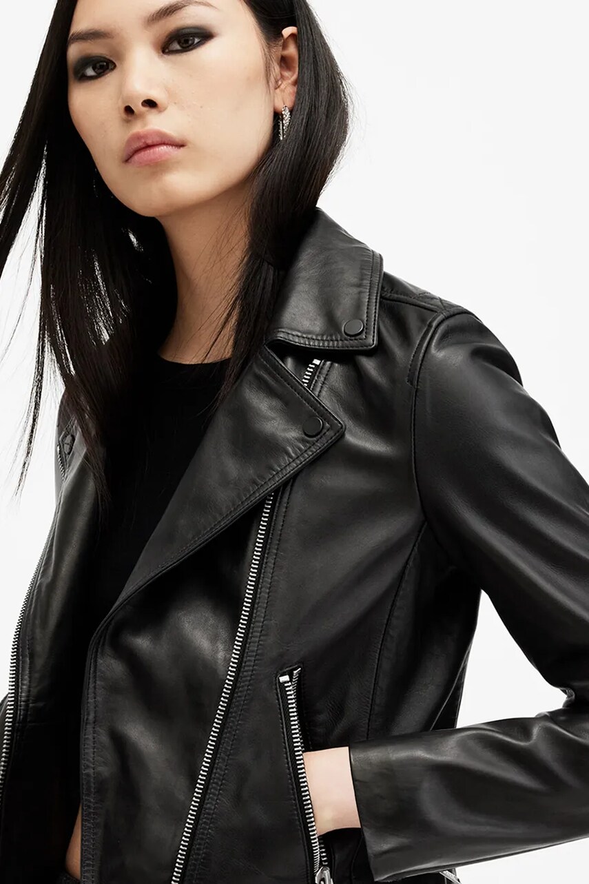 Шкіряна куртка AllSaints DALBY жіноча колір чорний перехідна W086LB