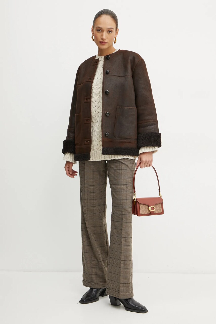 Шкіряна куртка Weekend Max Mara жіноча колір коричневий перехідна 2425416013600