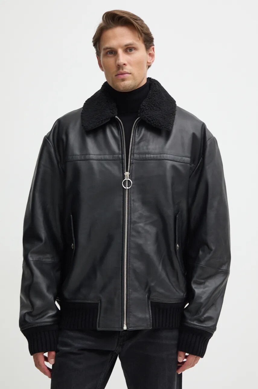 Шкіряна куртка Versace Jeans Couture чоловіча колір чорний перехідна oversize 77GAVP01 CPPS3