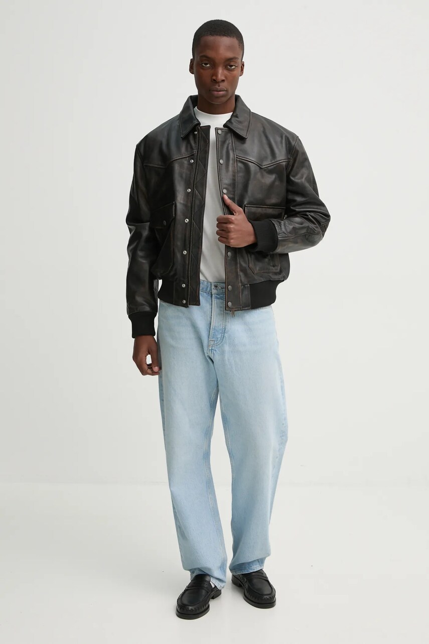 Шкіряна куртка The Kooples колір коричневий перехідна oversize HCUI29005K