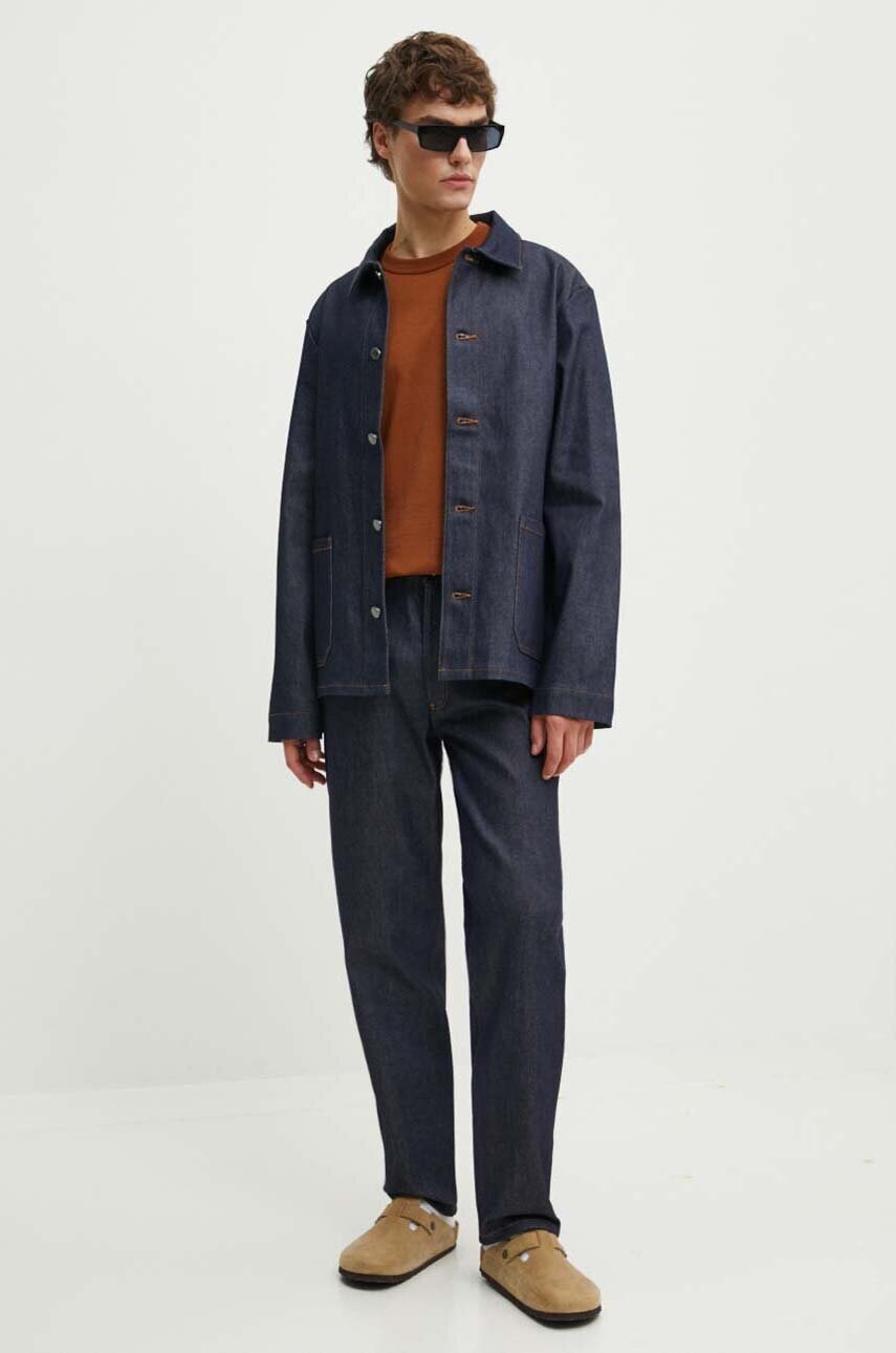 Джинсова куртка A.P.C. veste kerlouan logo brodee чоловіча колір синій перехідна COZZI.H03205