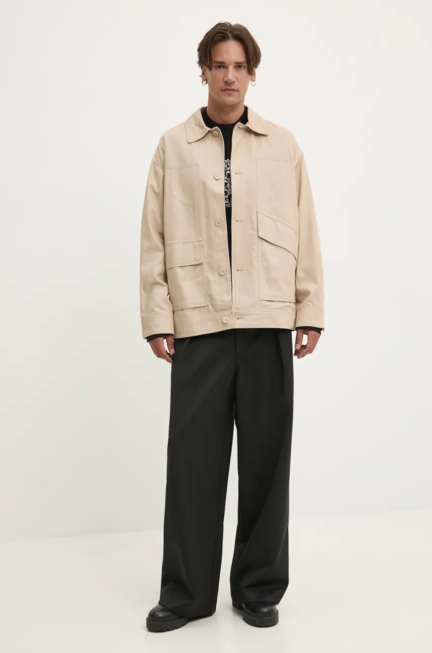 Бавовняна куртка Desigual IDAHO колір бежевий перехідна oversize 24WMEW10