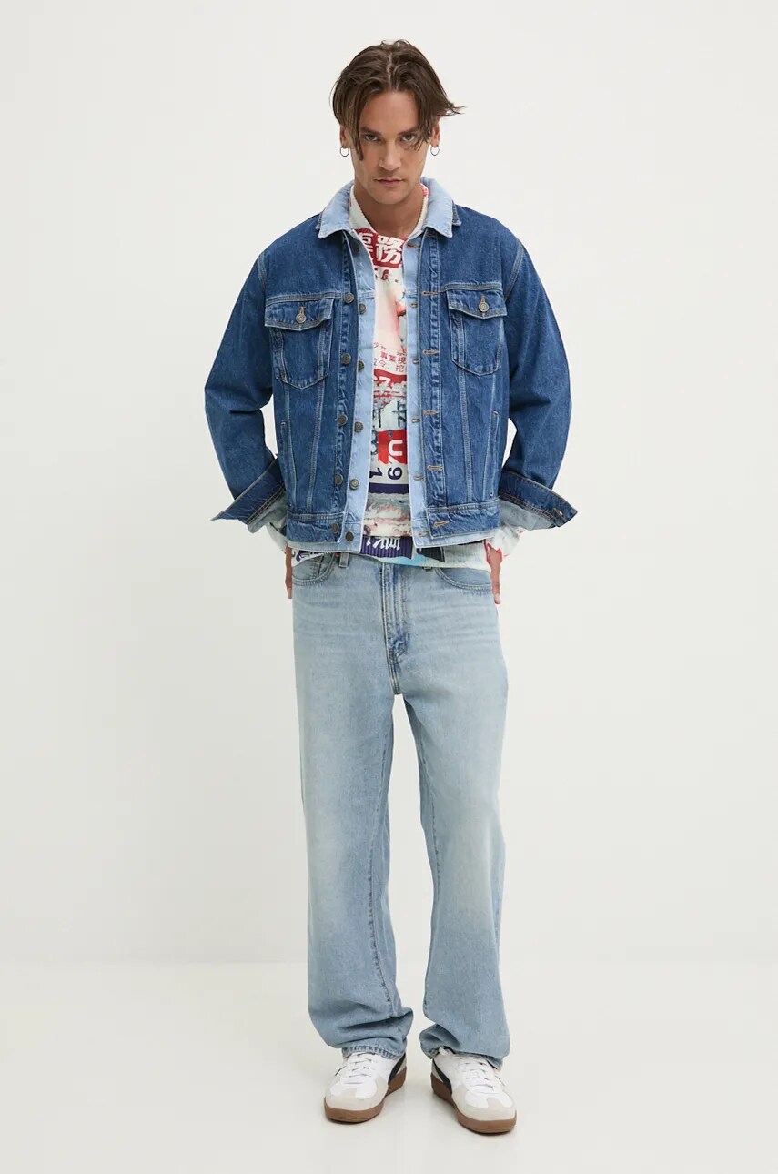 Джинсова куртка Desigual ILLINOIS чоловіча колір синій перехідна oversize 24WMED05