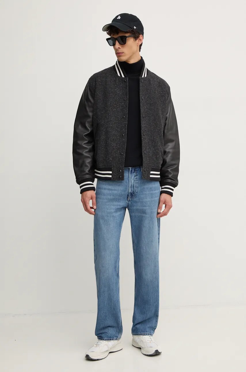 Вовняна куртка-бомбер Tommy Hilfiger колір чорний перехідна oversize MW0MW37030
