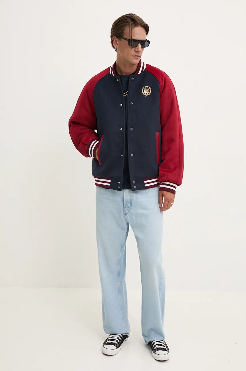 Куртка-бомбер з домішкою вовни Tommy Jeans колір синій перехідна DM0DM19631