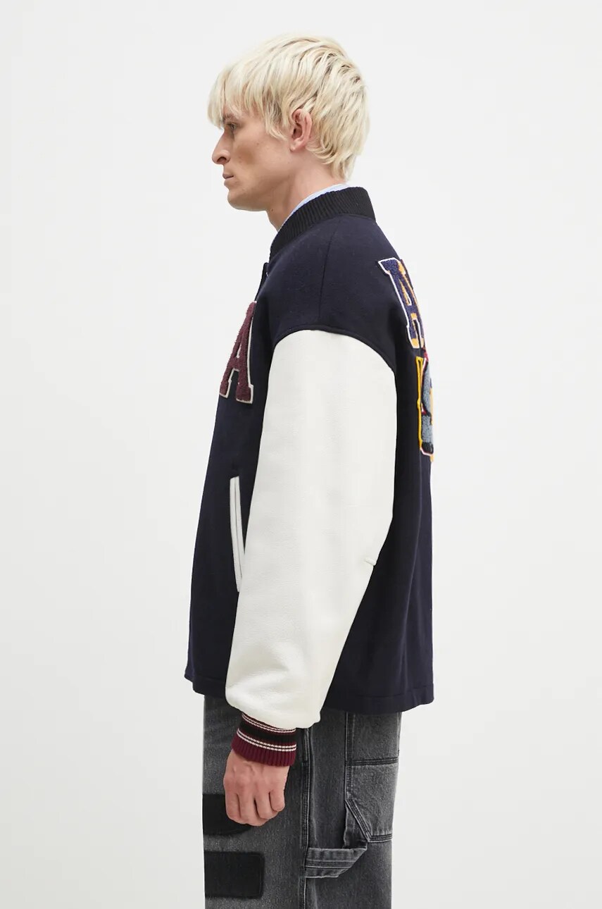 Вовняна куртка AMBUSH Stadium Jacket колір синій перехідна oversize BMEK002F24FAB0014628