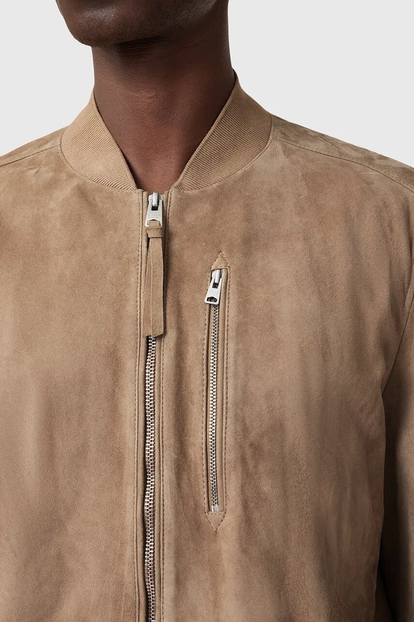 Замшева куртка AllSaints KEMBLE чоловіча колір бежевий перехідна M067LB