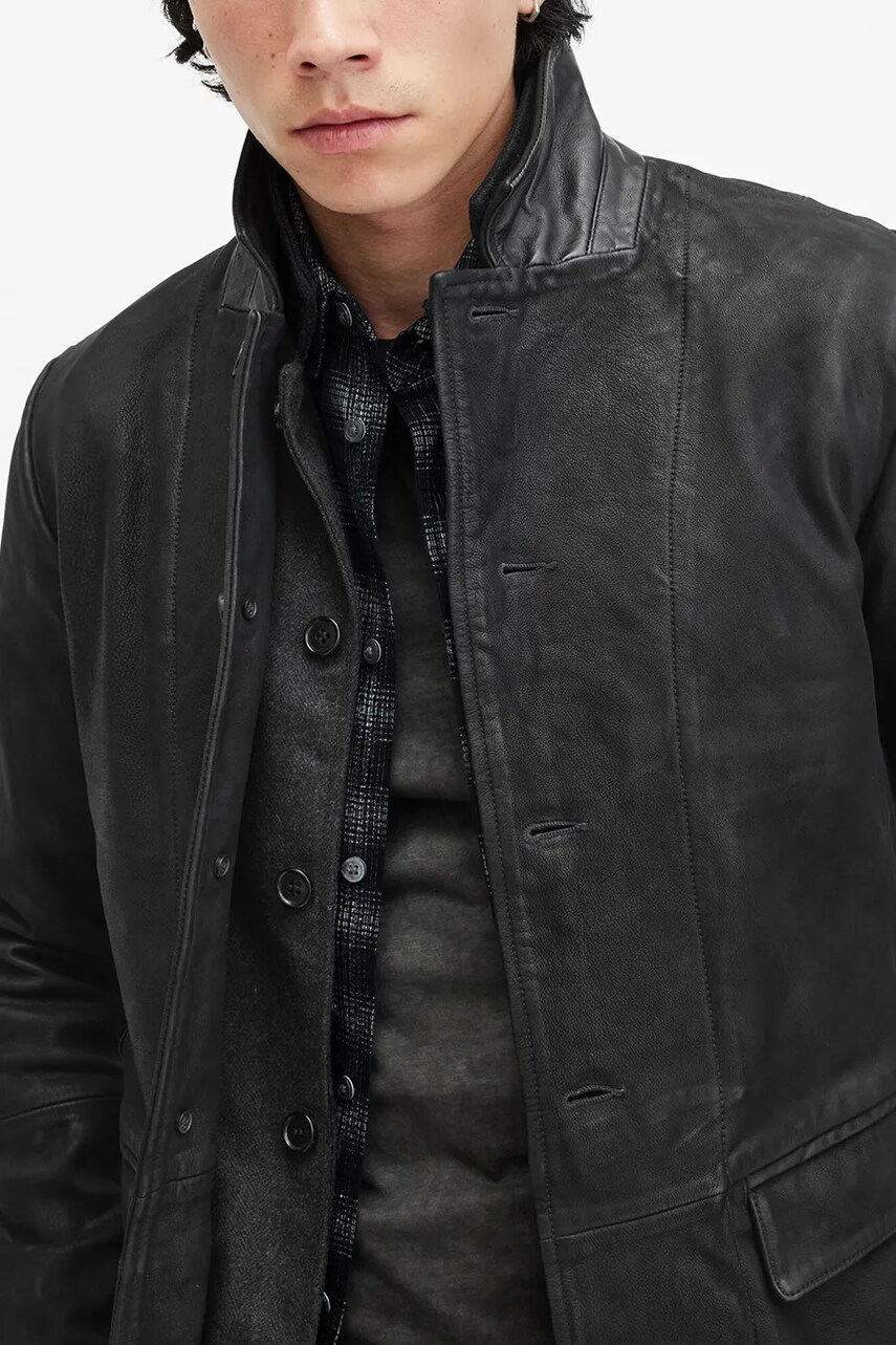 Шкіряна куртка AllSaints SURVEY LTHR BLAZER чоловіча колір чорний перехідна M061LB