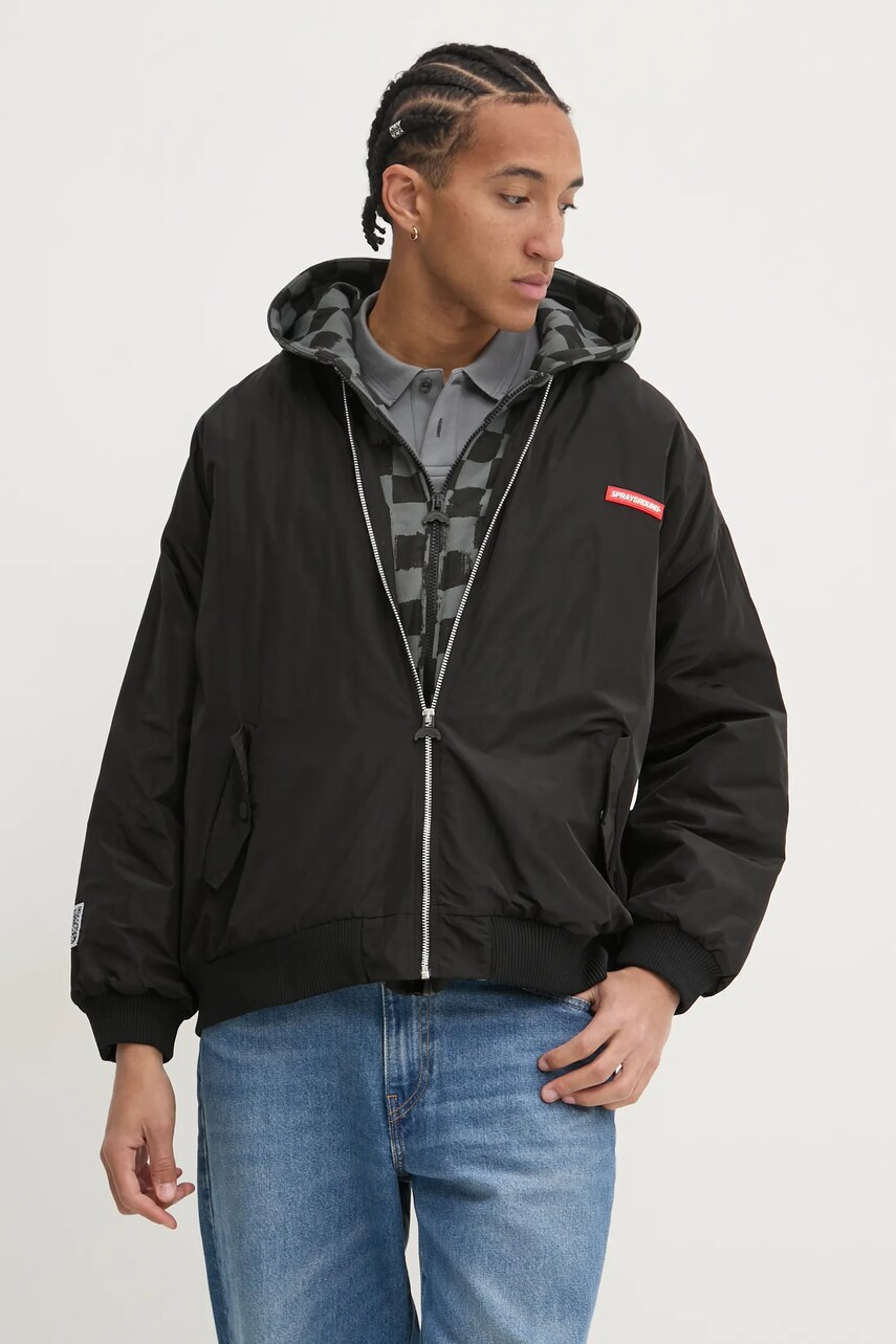 Куртка-бомбер Sprayground колір чорний перехідна oversize SP610