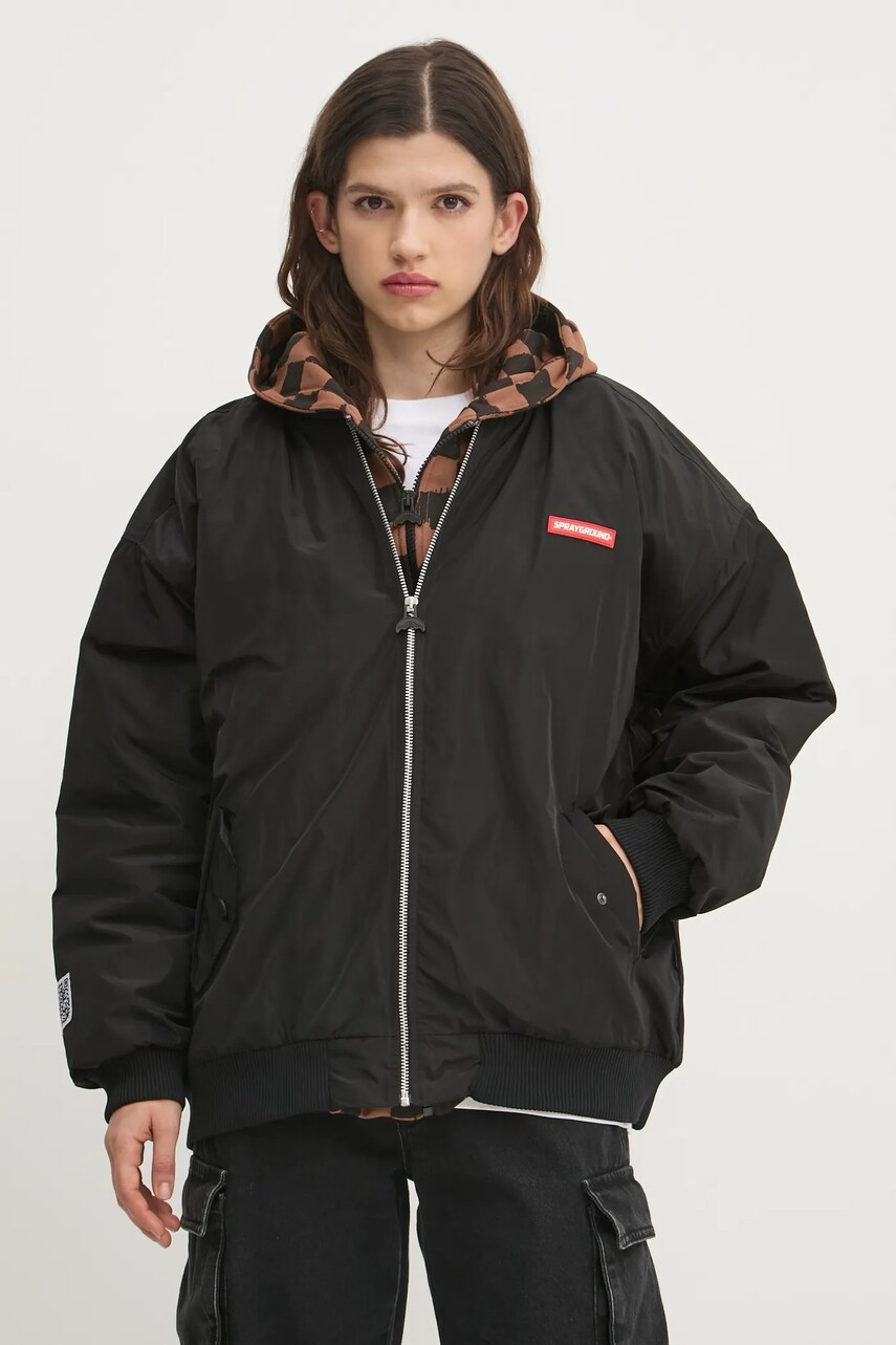 Куртка-бомбер Sprayground колір чорний перехідна oversize SP610