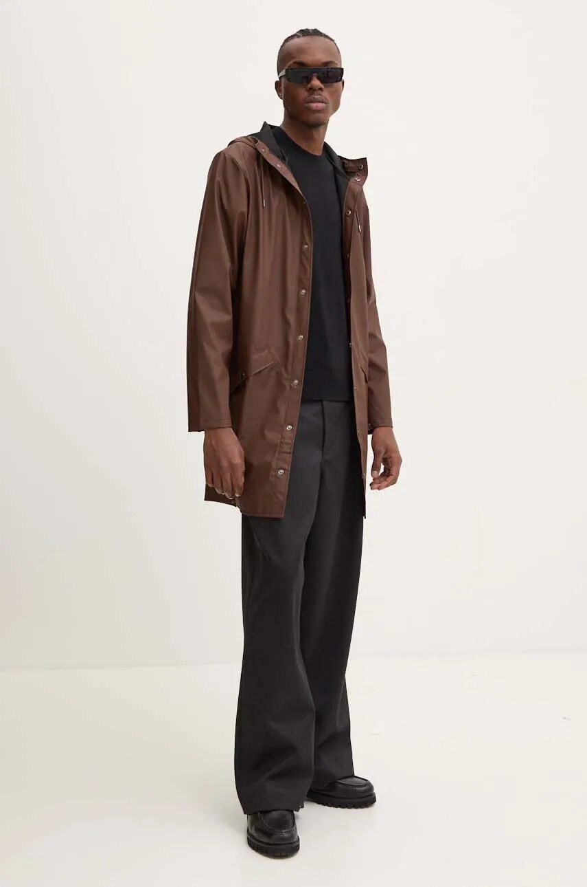 Куртка Rains Long Jacket W3 колір коричневий перехідна 12020-23