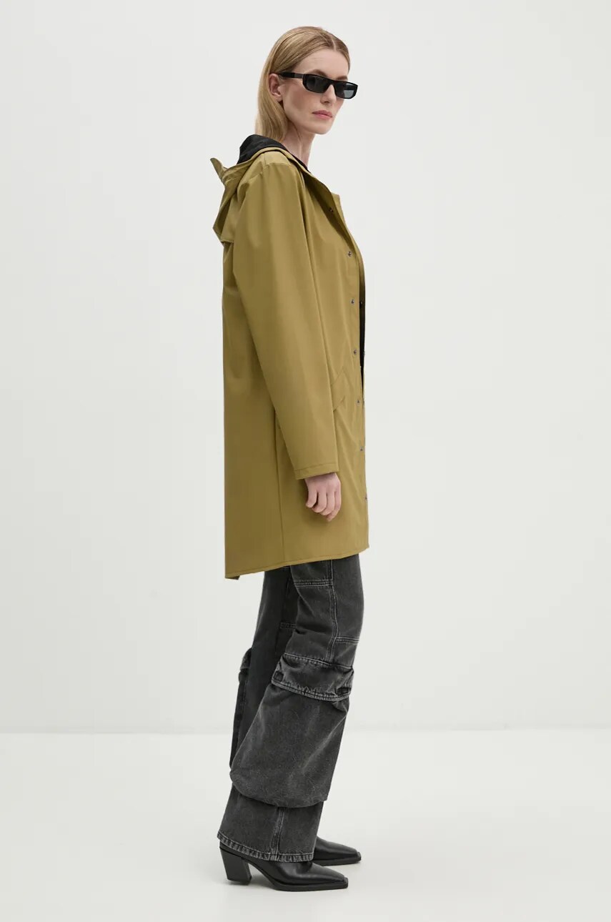 Дощовик Rains Long Jacket W3 колір зелений перехідна 12020-44