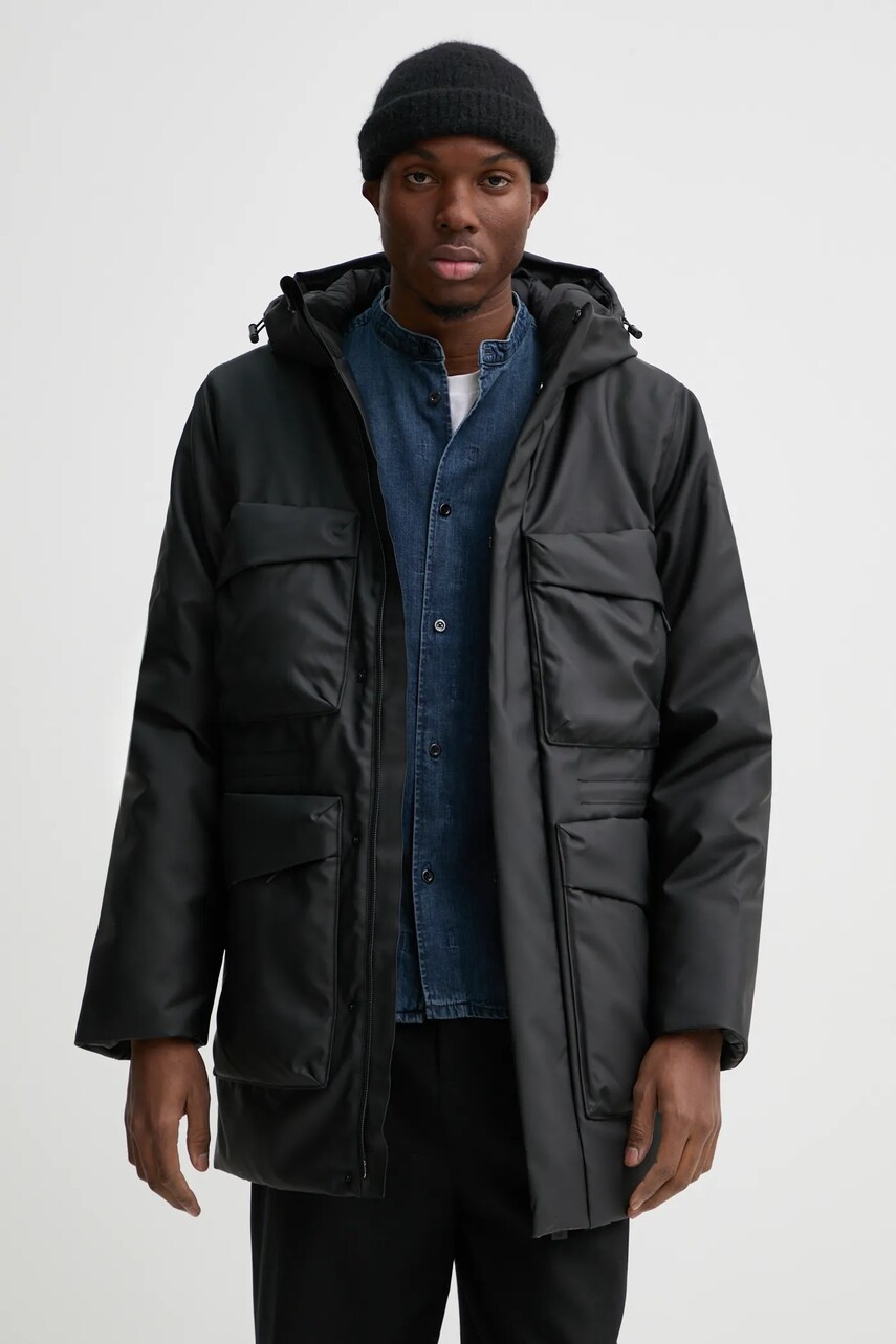 Куртка Rains Askim Long Insulated Cargo Jacket W3T4 колір чорний зимова oversize 15930-01