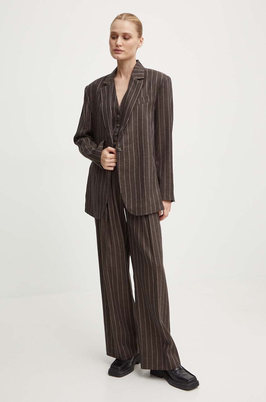 Лляний жилет Day Birger et Mikkelsen Frida - Casual Linen Stripe колір коричневий однобортний DAY65243245