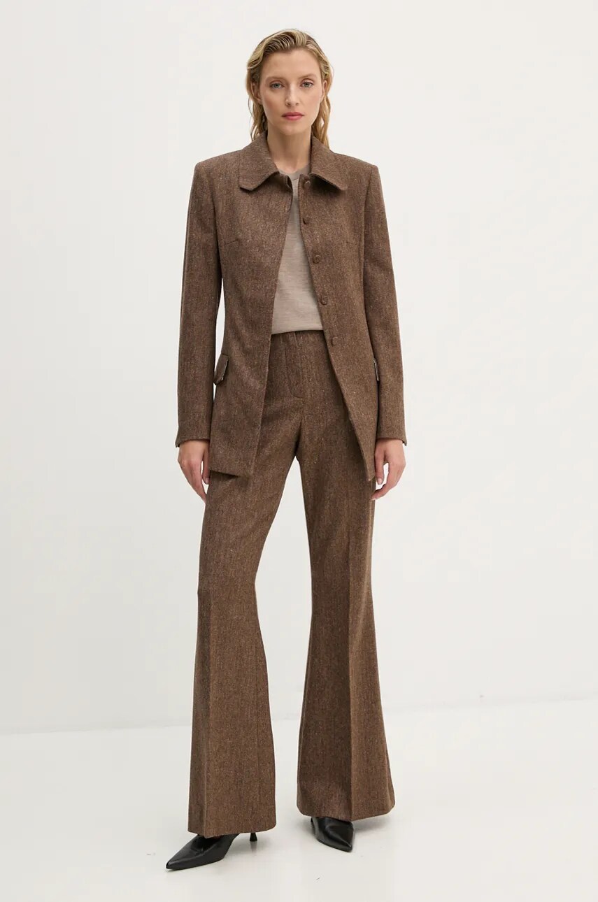 Вовняний піджак Remain Fitted Herringbone Blazer колір коричневий однобортний візерунок 5018632977
