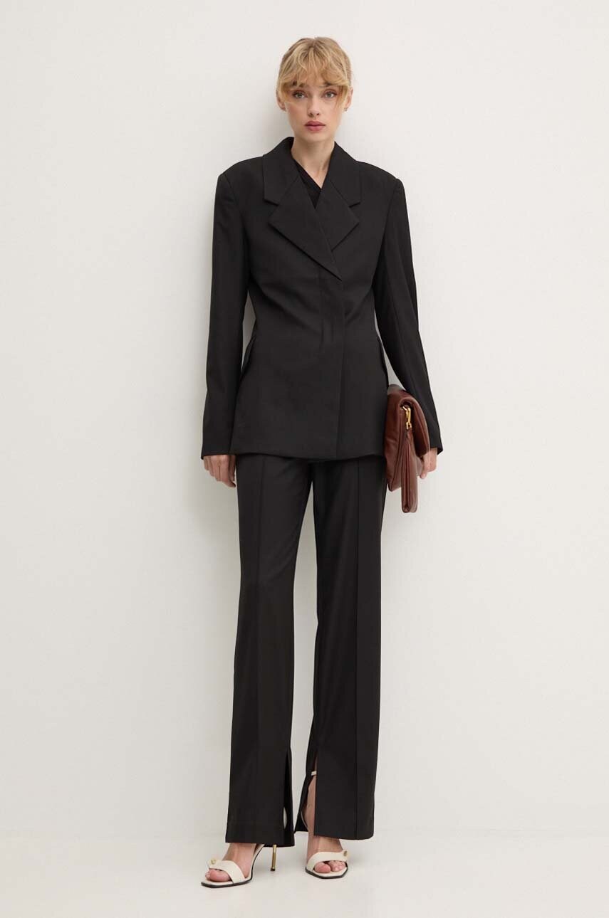 Піджак з домішкою вовни Remain Fitted Blazer колір чорний двобортний однотонний 501915100