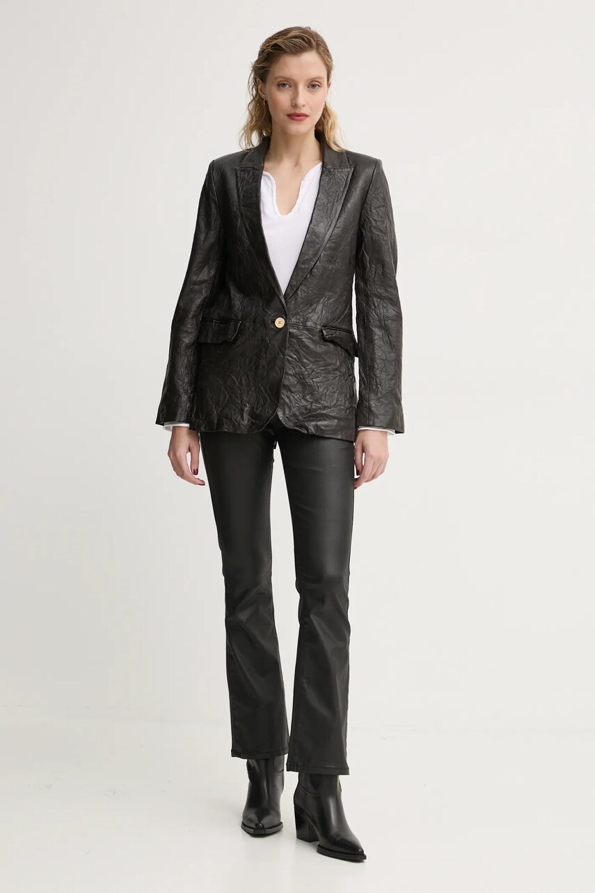 Шкіряний піджак ZADIG&VOLTAIRE колір коричневий однобортний однотонний RWBL00059