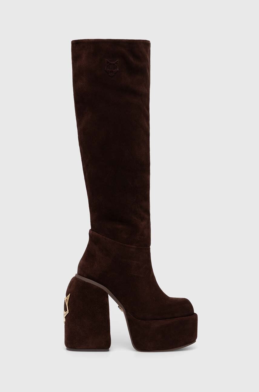 Замшеві чоботи Naked Wolfe жіночі колір коричневий каблук блок Space Cow Suede Brown
