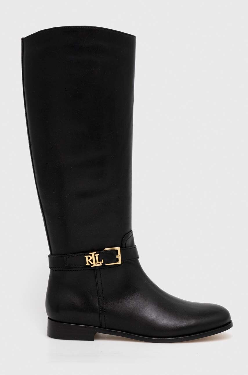 Шкіряні чоботи Lauren Ralph Lauren Brooke Tall жіночі колір чорний на плоскому ходу 802937804001