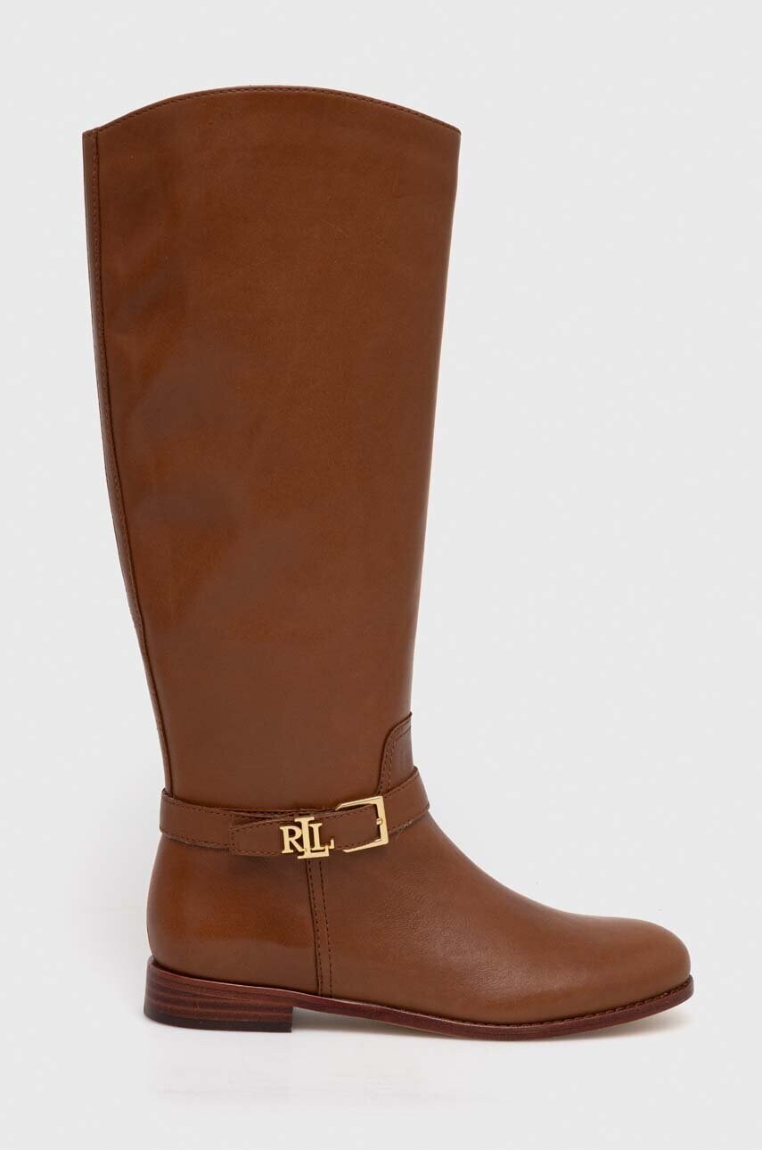 Шкіряні чоботи Lauren Ralph Lauren Brooke Tall жіночі колір коричневий на плоскому ходу 802937804002