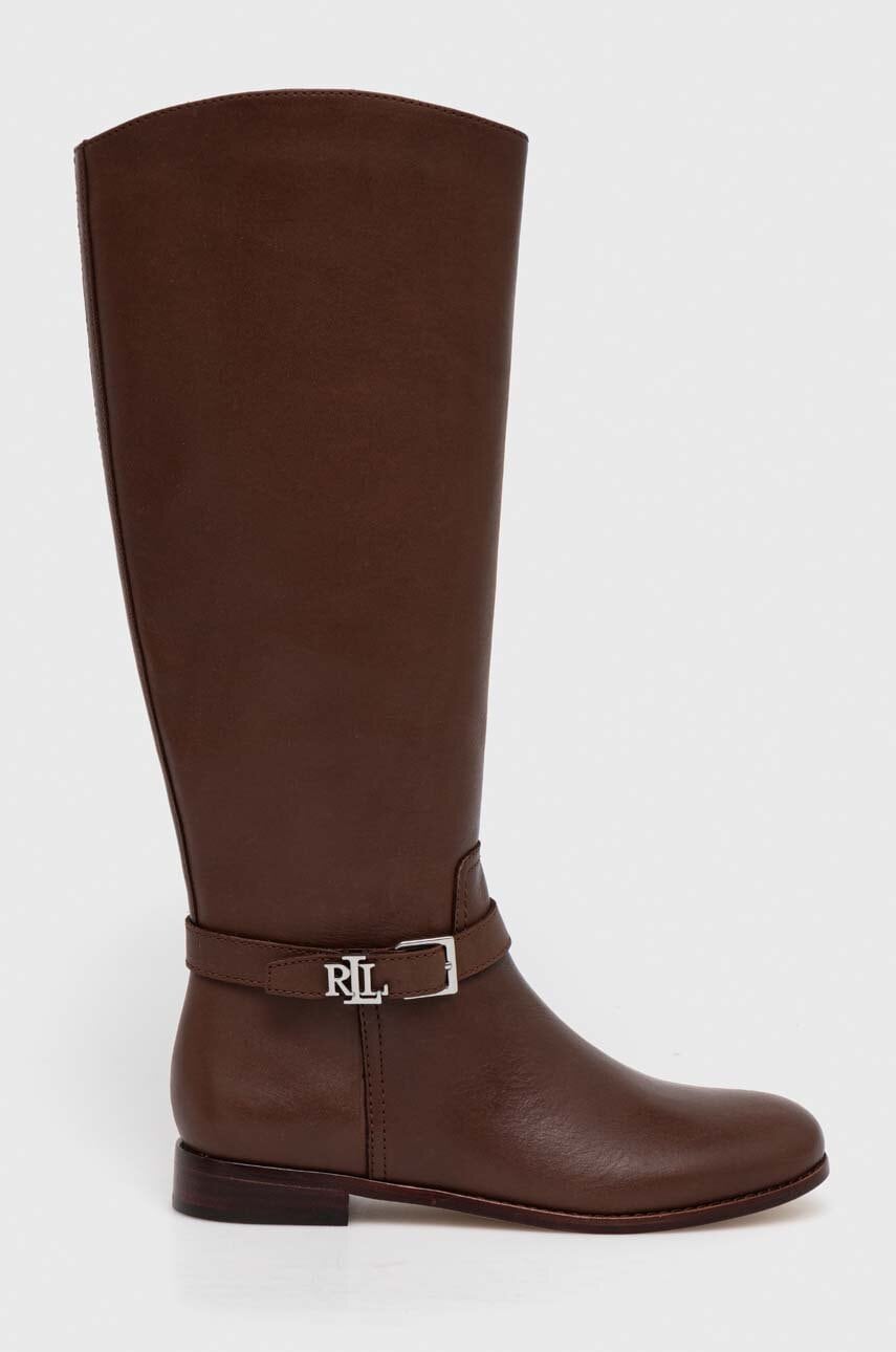 Шкіряні чоботи Lauren Ralph Lauren Brooke Tall жіночі колір коричневий на плоскому ходу 802937804003