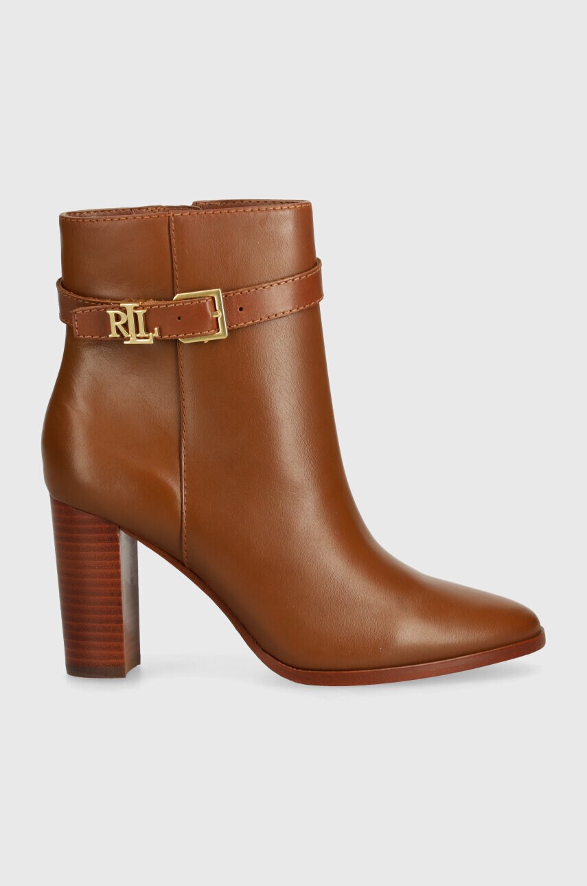 Шкіряні черевики Lauren Ralph Lauren Bailey жіночі колір коричневий каблук блок 802937808002