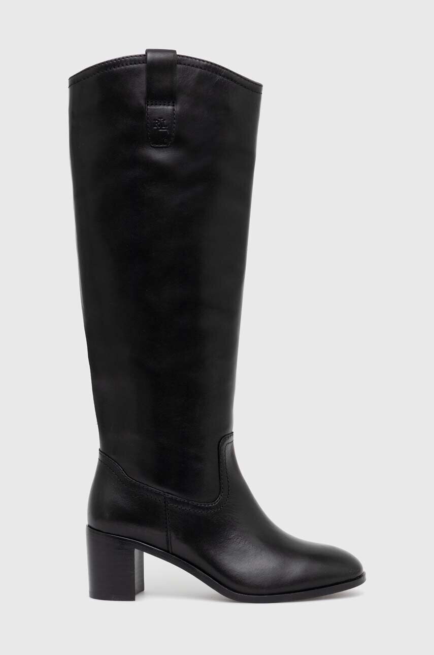Шкіряні чоботи Lauren Ralph Lauren Carla жіночі колір чорний каблук блок 802937812001