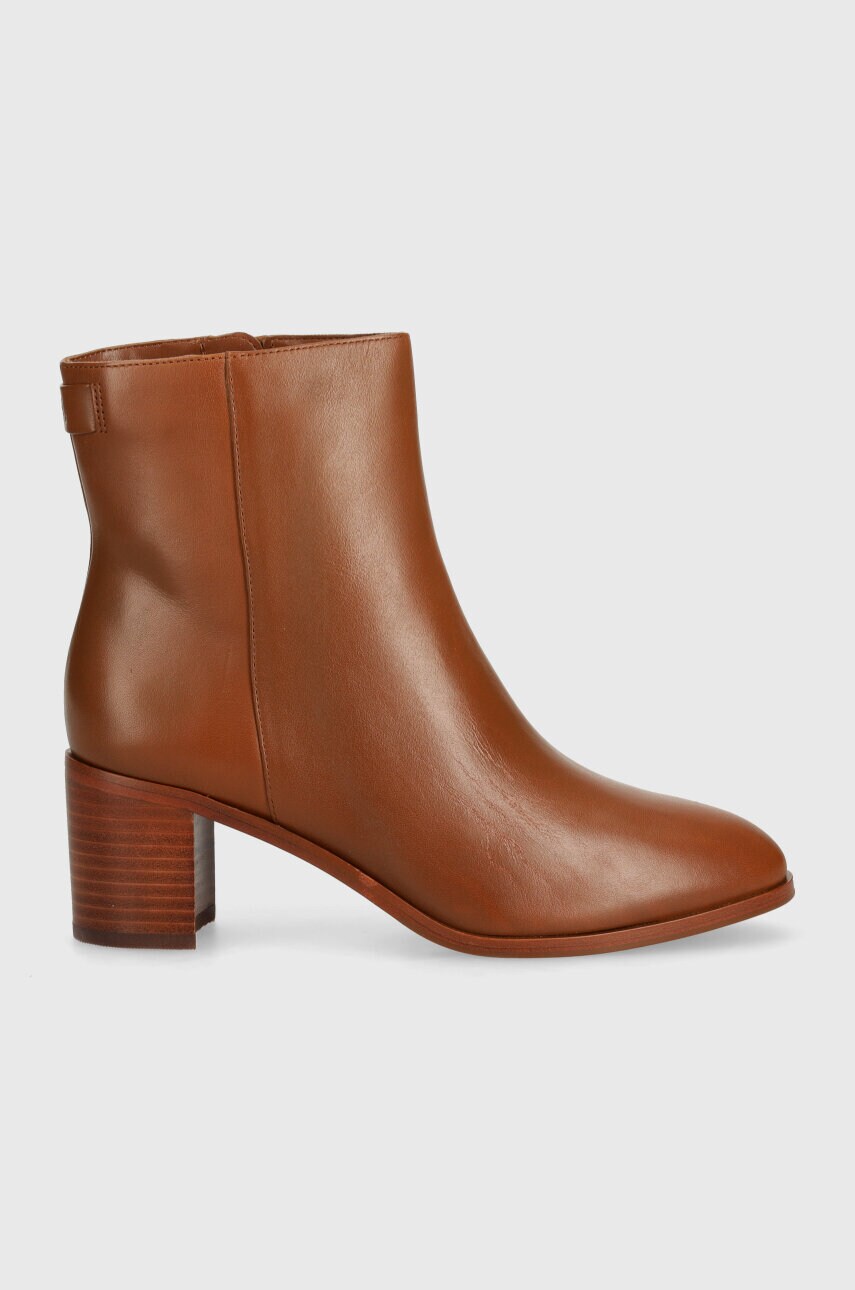 Шкіряні черевики Lauren Ralph Lauren Cassie жіночі колір коричневий каблук блок 802937813002