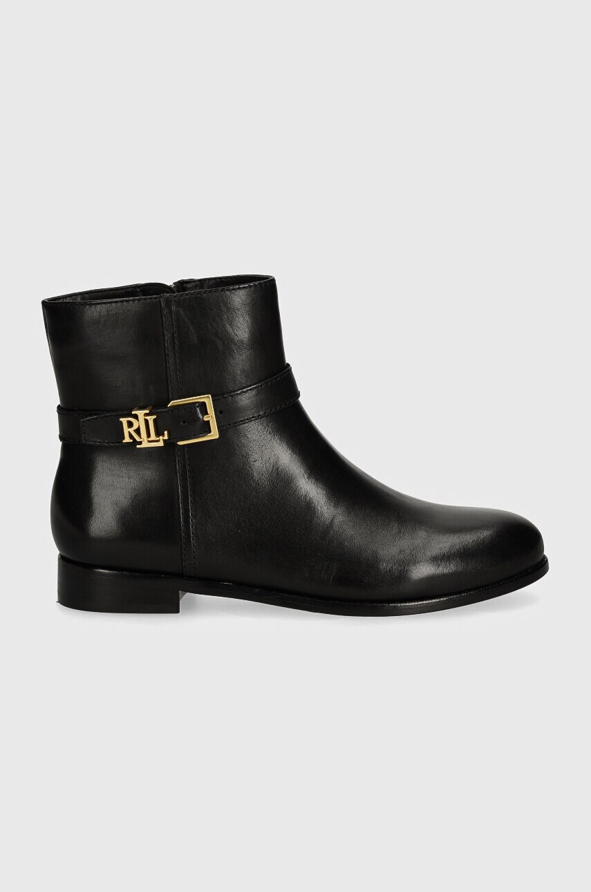 Шкіряні черевики Lauren Ralph Lauren Brooke жіночі колір чорний на плоскому ходу 802946807001