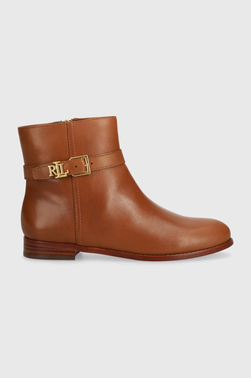 Шкіряні черевики Lauren Ralph Lauren Brooke жіночі колір коричневий на плоскому ходу 802946807002