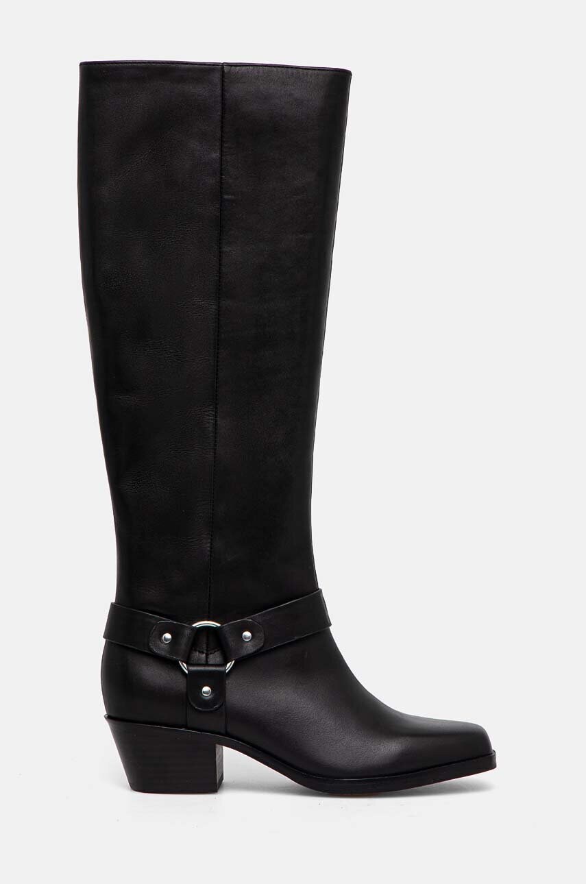 Шкіряні чоботи Dkny Stace жіночі колір чорний каблук блок K2436059