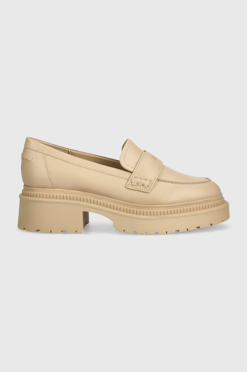 Шкіряні мокасини Guess FINDA жіночі колір бежевий на платформі FLTFIN LEA14