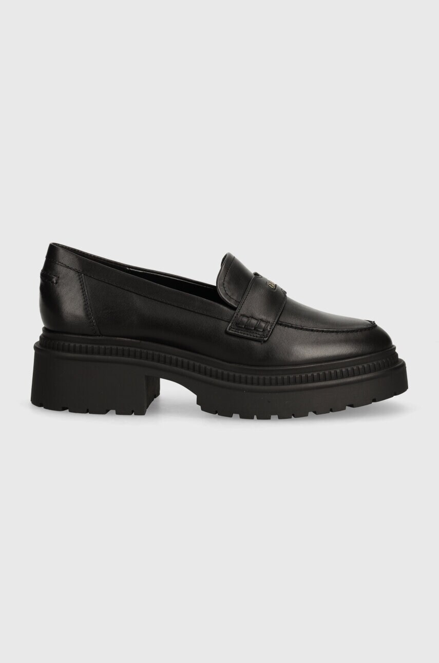 Шкіряні мокасини Guess FINDA жіночі колір чорний на платформі FLTFIN LEA14